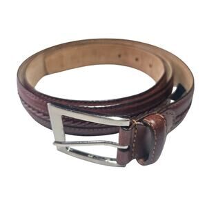 ENRO Brown Leather Belt with Woven Design Size 44